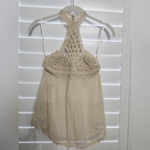 BCBGMaxAzria Cream Crochet Halter Top